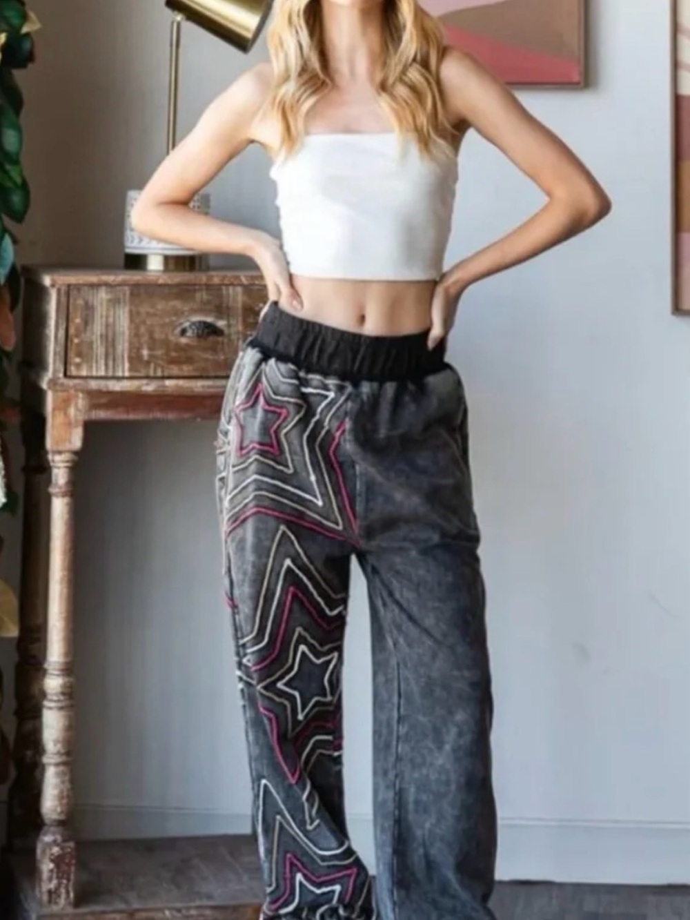 Oli & Hali Black Wash Star-Embroidered Joggers. Size small will fit medium.